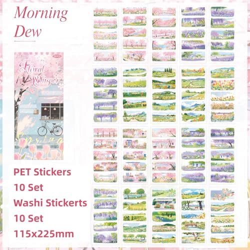 Sakura Series Sticker Scrapbooking Supplies for Junk Journal, 10 Sheets PET Stickers and 10 Sheets Washi Stickers
