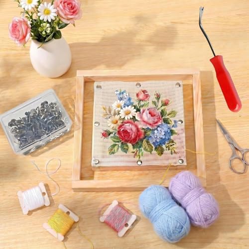 16 Pcs 4 Sets Stretcher Bars for Needlework Canvas Stretcher Bars 10 Different Size Combinations Embroidery Stretcher Bars for Cross Stitch Frame Set with Thumbtack and Remover Tool(Large Size)