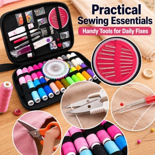 LEIYULY Sewing Kit for Adults, Needle and Thread Kit, Sewing Supplies (128_Black)