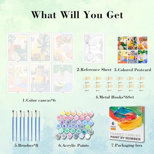 Amaieuin 6 Pack Paint by Numbers Kit for Adults Beginner,Paint by Number Adult,Easy Adult Paint by Numbers for Home Decor Gift 12x8in
