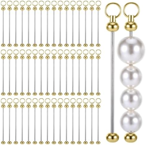 50Pcs Gold Beadable Keychain Bar, Metal Keychain Blanks Beaded Key Chain