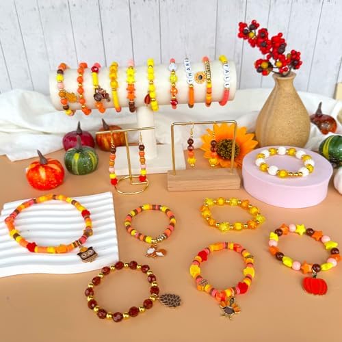 XBYzuzi 1540Pcs Fall Beads for Bracelets Making Kit, Thanksgiving Beads for Bracelets Jewelry Making Orange Assorted Autumn Maple Leaf Pumpkin Clay Bead Turkey Charms for Necklace Earrings DIY Crafts