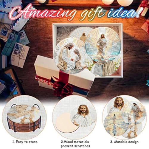 Zythron 8 Pack Diamond Art Coasters Kits,Jesus Diamond Painting Coasters