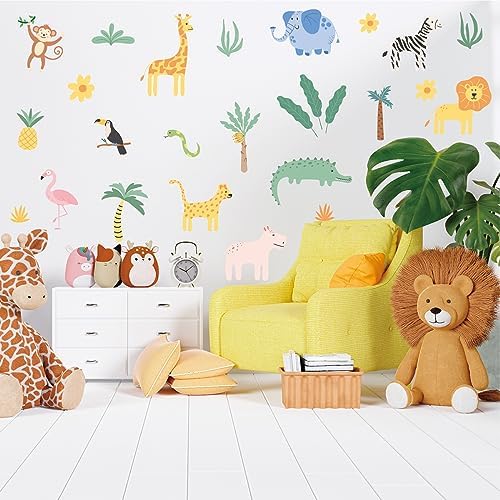 AOWDIAO Animals Wall Decals, Cute Safari Wall Stickers for Baby Kids, Jungle Theme Decor for Nursery, Classroom, Playroom, Bedroom