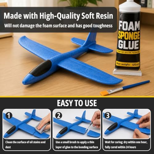 120ml Clear Foam Glue Adhesive with Brush | Quick-Drying Strong Bond Glue for Foam DIY Crafts Model Making Home Repairs