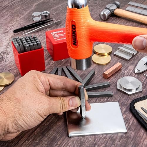 NEIKO 02632A Number and Letter Punch Set with Heat-Treated Steel Punches, Imprinting & Arts and Crafts, 5/32" (4 MM) Shaft, 36 Pc Stamp Set, Uppercase Letter & Number Punch Set (A-Z / 0-8 / "&")