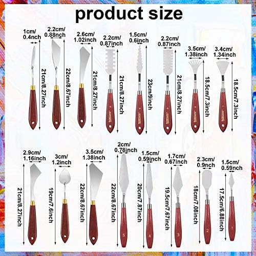 Honoson 16 Pieces Palette Knife Set Stainless Steel Painting Knives with Wood Handles for Acrylic Oil Painting Canvas Texturing Impasto Color Mixing & Blending Art Supplies for Artists and Beginners