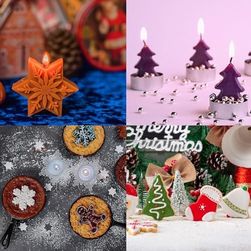 2 Pcs Christmas Soap Silicone Molds for Mini Cakes Xmas Candle Christmas Tree Socks Snowflake Santa Claus Gift Box Jingle Bell Baking Molds for Home Handmade DIY Tool