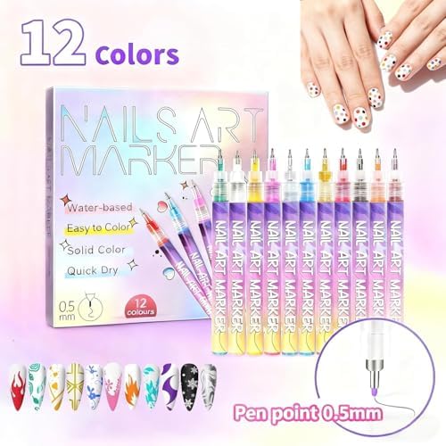 12 Colors Nail Art Pens Set, Nail Art Markers Polish Pen for 3D Nail Art, Drawing Painting Liner Brush for DIY Nail Art Beauty Adorn Manicure Tool (24 colors)