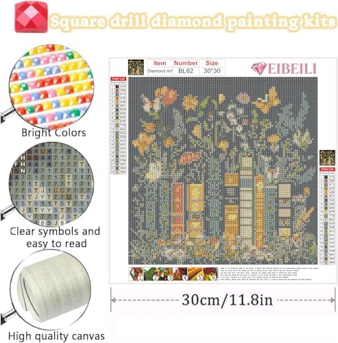EIBEILI Adult Square Diamond Art Kit, Book Flower Diamond Painting Kit Suitable for Beginners DIY 5D Full Diamond Dot Craft Home Wall Decoration Gift 12x16 inch
