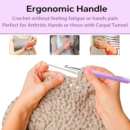 6.5mm Crochet Hook, Ergonomic Crochet Hooks with Soft Rubber Handle and Smooth Glide Head - Lightweight Aluminum Needles for Beginners, Arthritis, Yarn Projects, Long Crafting Sessions (6.5 mm)