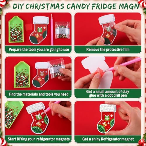 30 Pcs Christmas Diamond Art Magnet, Christmas Stockings Diamond Painting