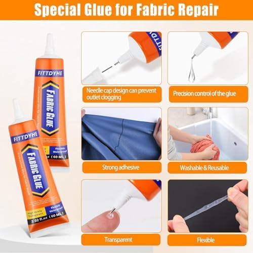 3Pcs Fabric Glue Permanent, 60 ML Washable Clear Clothing Glue, Super Fabric Glue for Rhinestones, Patches, Clothes, Denim, Leather, Polyester, Fabrics, Doll Repair, Flannel, Cotton