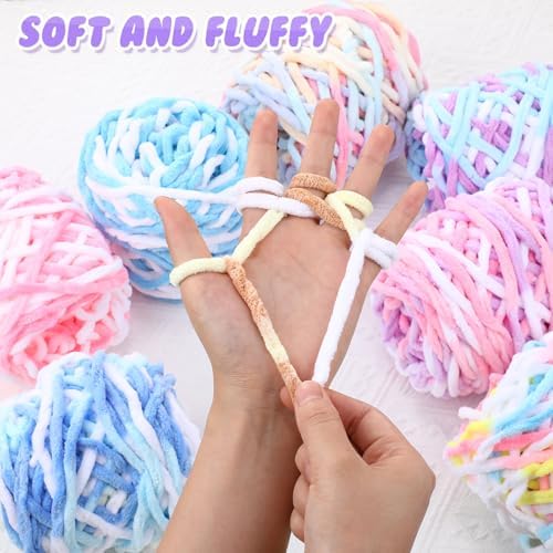 Buryeah Chunky Chenille Yarn for Crocheting(Macaron Colors, 8 Pack)