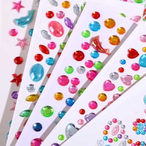 Gem Stickers for Crafting, Face, Eye, and Body Makeup, DIY Decoration, Kids' Rewards (Gem Stickers F (8 Sheets))
