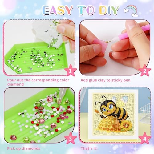 Bee Diamond Art Painting Kits for Kids with Frame Ages 4-8-12 (7x7 inch)