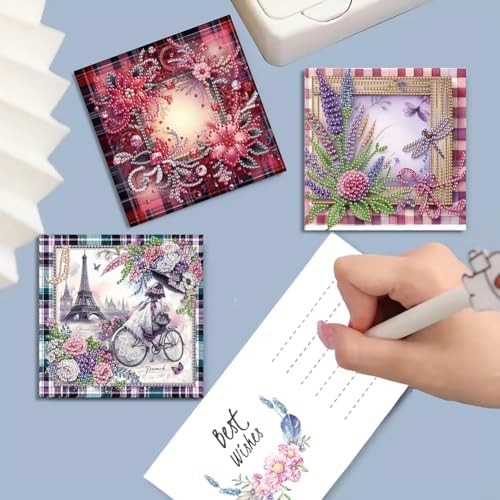 Diamond Art Cards with Envelopes–6PCS DIY Diamond Painting Greeting Cards Kit | Card Making Kit with Bling for Adults & Beginners | Birthday,Holiday & Thank You Cards (Flower)
