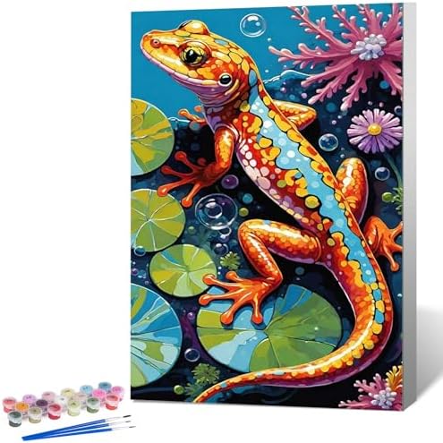 Framed Paint by Numbers Kit for Adults, Colorful Lizard Design 8x12 Inch