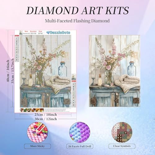 Bathroom Flower Diamond Art Kits for Adults Diamond Painting 12x16 Inch