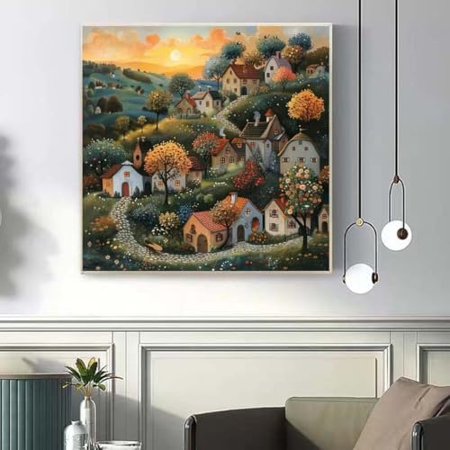 OJTOYART House Landscape Diamond Art Kits for Adults,5D Diamond Painting Kits for Beginner,DIY Full Round Drill Diamond Dots for Adults Arts and Crafts for Adults Home Wall Decor 13.79 x 13.79inch