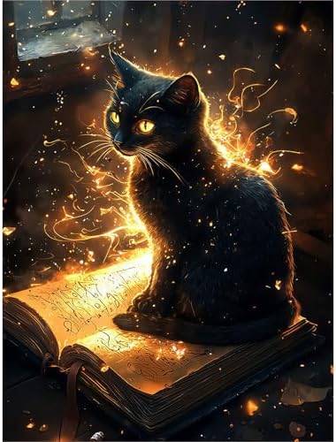 Diamond Art Kits for Adults, 5D Magic Black Cat Diamond Painting Kit