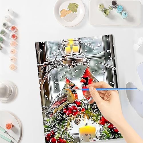 SENQAO Christmas Paint by Numbers for Adults Framed, Cardinal Adults' Paint-by-Number Kits, Adult Paint by Number Kits on Canvas, Acrylic Number Painting for Home Decor, 8x12in