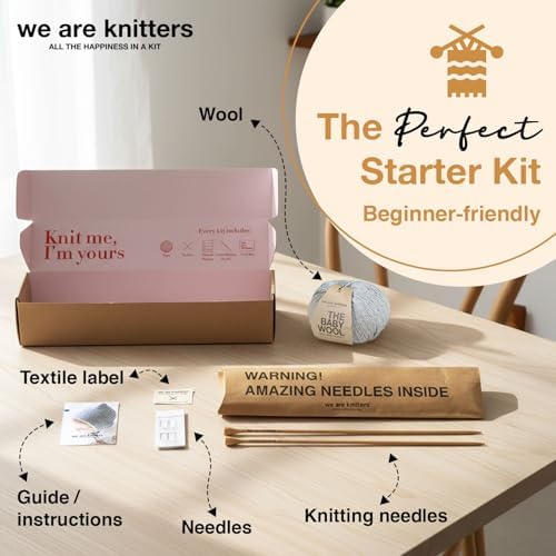 We Are Knitters Titi Hood Kit | Beginner Knitting Gift Kit | Soft Baby Alpaca Flat Knit Bonnet | Cozy Handmade Winter Baby Hood Warm Cozy Gift Set DIY