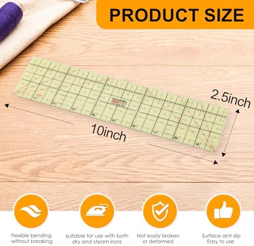 Hot Hem Ruler, 10x2.5inch Rectangular Ironing Ruler, Heat Resistant, Non-Slip, Sewing Tools for Quilting, Patchwork, DIY Craft Supplies