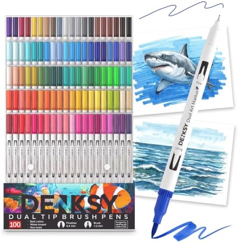 100 Watercolor Markers Set | Water Color Pens with Brush & Fineliner, Water-Based Art Markers | Dual Tip Markers for Adult Coloring, Lettering, Calligraphy, Sketching, Journaling & Illustration