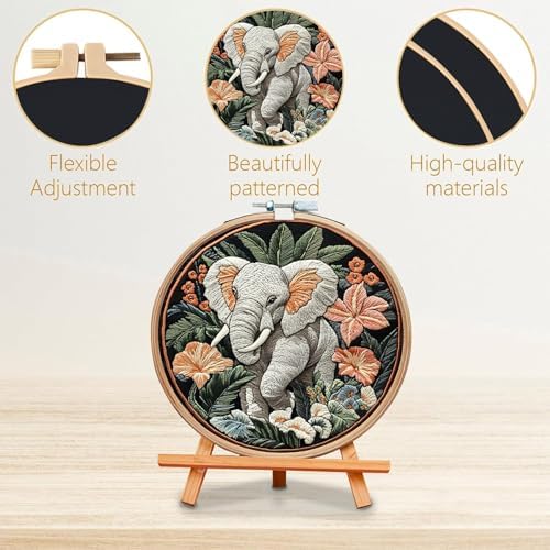 SCECALA 4 Pack Elephant Floral Embroidery Kit for Beginners