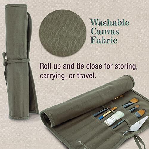 U.S. Art Supply Deluxe Canvas Art Paint Brush Holder & Storage Organizer