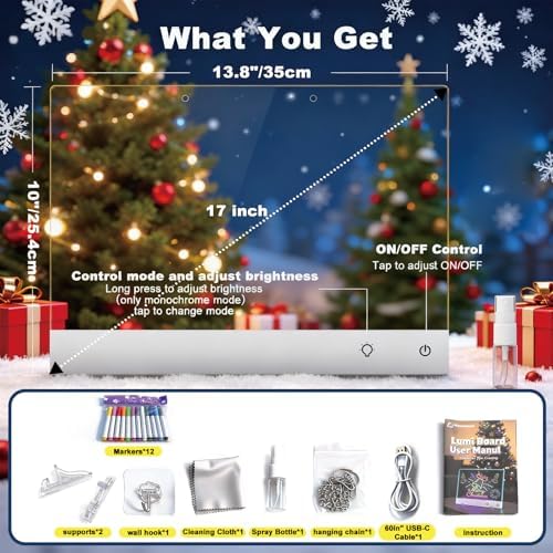 Led Drawing Board with 13 Light Effects, 17" Rechargeable Glow Doodle LED Note Board with Colors, Neon Light Up Drawing Tablet Gifts for Kids for Education Birthday Christmas Gift Ideas