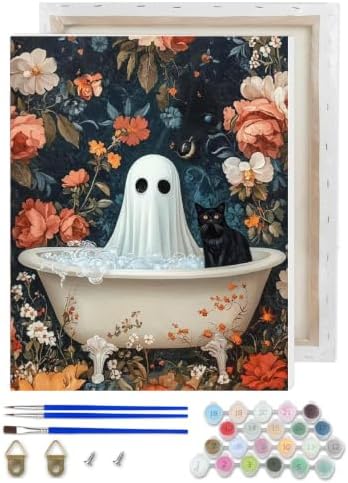 Ghost Paint by Numbers Kit for Adults Beginner with Framed 10x12 Inch