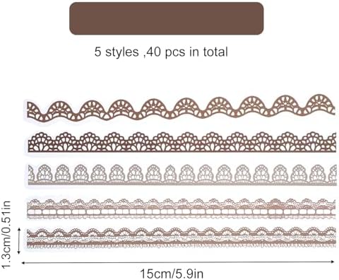 40 PCS Transparent Lace Stickers Scrapbooking, Vintage EPE Lace Stickers with 5 Styles for Card Making Supplies Notebook DIY Craft Photo Frame Journal Laptops Letter, Brown