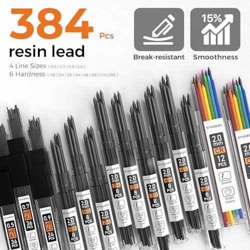 STAGEEK 35PCS Mechanical Pencil Set, 0.5 0.7 0.9 2.0mm Drawing Pencils