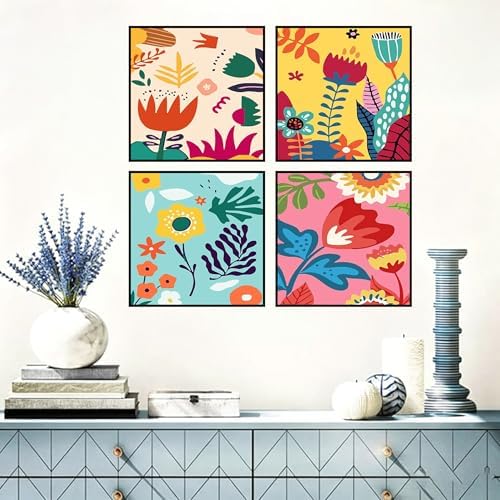 Benjenes 4 Pack Small Diamond Art Kit for Adults – Flowers Design