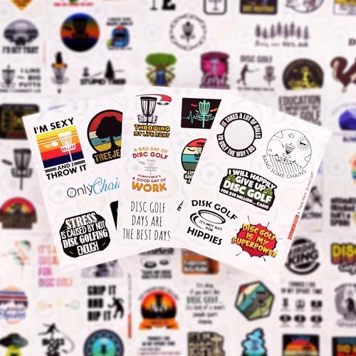 100Pcs Funny Disc Golf Stickers Decals for Water Bottles & Laptop - Disc Golf Party Supplies, Gifts for Women & Men