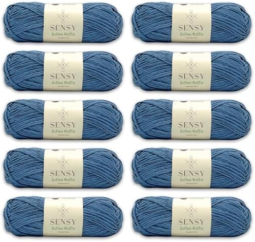 S Sensy Softee Raffia - Polyester Raffia Yarn 10 Skeins Blue 109 Yards 4 oz