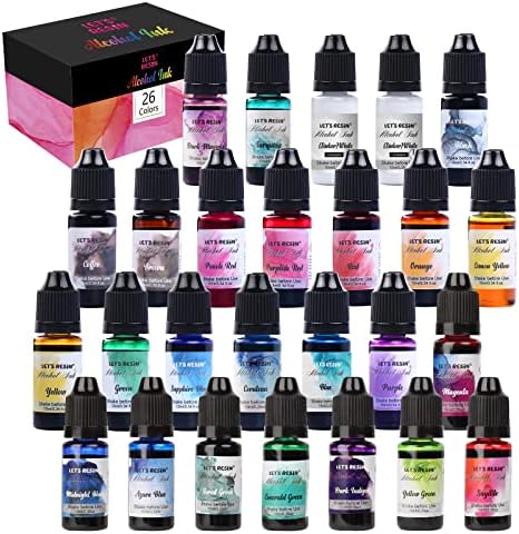 LET'S RESIN Concentrated Alcohol Ink Set, 26 Vibrant Colors (Each 0.35oz)