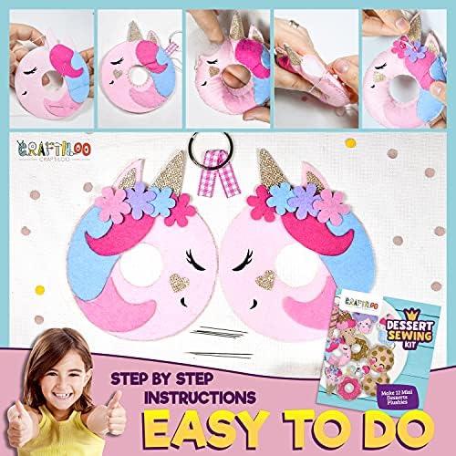 Dessert Sewing Kit for Kids Ages 8-12 - 12 Pre-Cut Felt Plush Treats