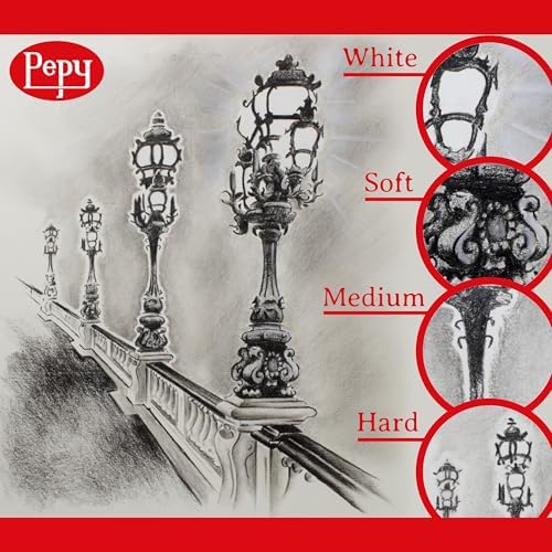 Pepy Charcoal Assorted Set of 6 Pencils: 2 Each Hard, Medium, Soft Pencils