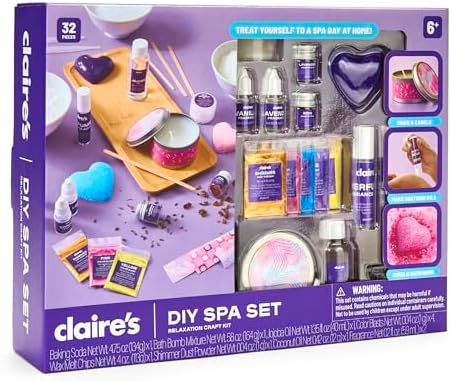 Claire’s DIY Bath Bomb & Scented Candle Making Set, 32-Piece Spa Craft Kit, Make Your Own Soothing Oils & Perfume Fragrance, Kids Toys, Science Beauty Project Activity, Arts & Crafts Gift for Ages 6+