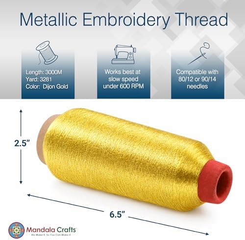 Mandala Crafts Metallic Dijon Gold Embroidery Floss for Sewing, 3281 Yard Spool