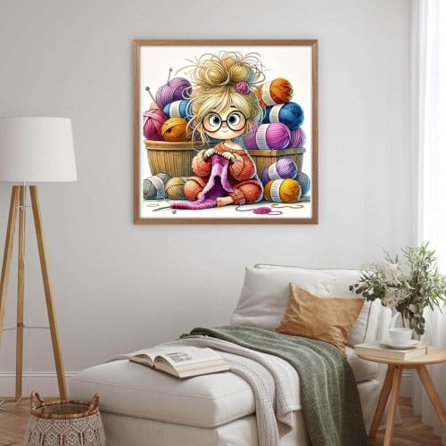 ARPADAMO Knitting Girl Diamond Art Kits for Adults Diamond Painting14x14in