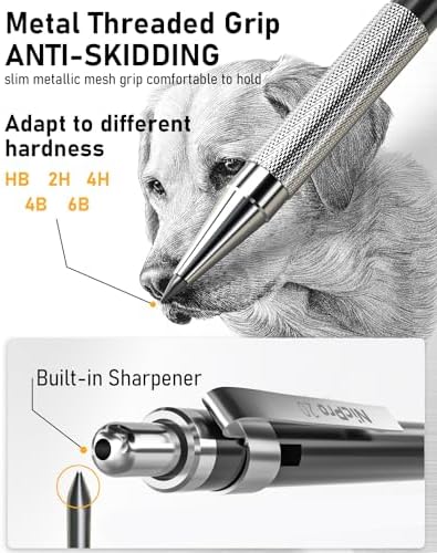 Nicpro 34PCS Black Art Mechanical Pencils Set, Metal Automatic Pencil 0.3, 0.5, 0.7, 0.9 mm & 2PCS 2mm Lead Holder (6B 4B 2B HB 2H 4H Colors) For Sketching Drawing With 19 Tube Lead Refills Case