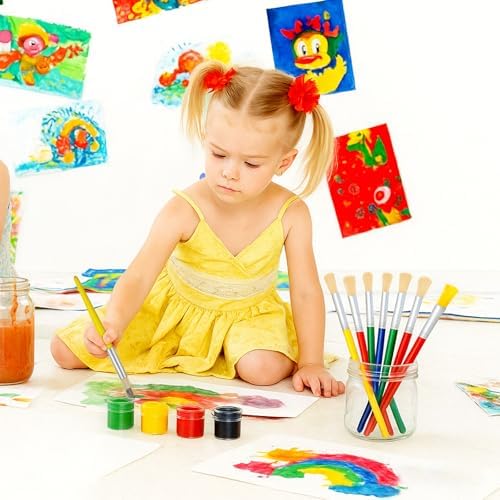 48 Pcs Paint Brushes for Kids Bulk Paintbrushes Set Large Chubby Round and Flat Brushes for Acrylic Painting Oil Watercolor Washable Paint