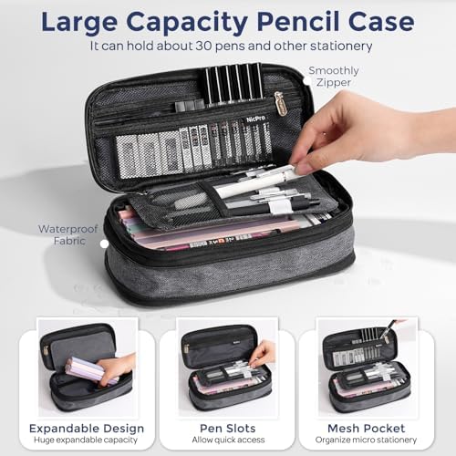 Nicpro School Supplies Stationary Set with Pencil Case, 50 PCS Black