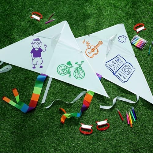 Libima 100 Pcs DIY Blank Kites for Kids Bulk Large Kite Making Kit Easy to Fly Set Party with Watercolor Pens and String Decorating Coloring Party Set for Craft Outdoor Games (Triangle)