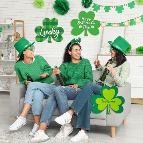 Large Size 12" Wooden Shamrock Ornaments to Paint, St. Patrick's Day Decoration Cutouts Wooden DIY Blank Unfinished Shamrock Irish Door Hanging Sign Plaque Crafts Hanging Decorations 3PCS