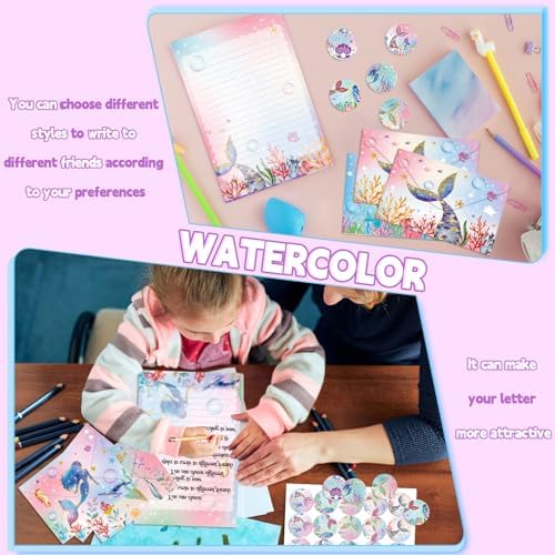 TaoBary 160 Pcs Mermaid Stationery Paper and Envelopes Set, 5.5 x 8.25''
